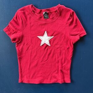 PacSun Red Tee with White Star Crop T Shirt Cotton Small Teen